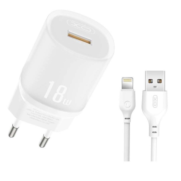 XO L157 ΦΟΡΤΙΣΤΗΣ QC3.0 18W, 1 ΘΥΡΑ ΜΕ ΚΑΛΩΔΙΟ LIGHTNING, ΛΕΥΚΟΣ