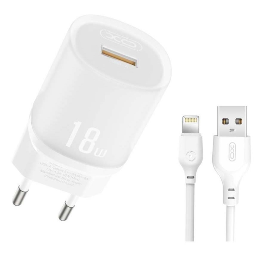 XO L157 ΦΟΡΤΙΣΤΗΣ QC3.0 18W, 1 ΘΥΡΑ ΜΕ ΚΑΛΩΔΙΟ LIGHTNING, ΛΕΥΚΟΣ