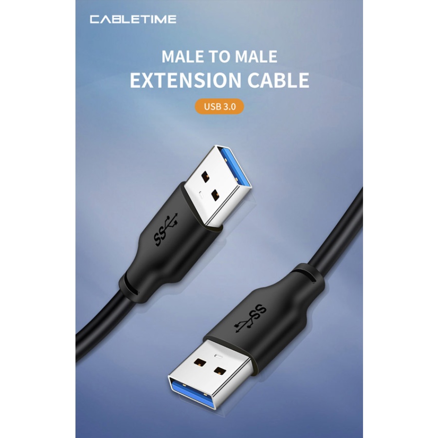 CABLETIME καλώδιο USB CT-AMAMN, 5 Gbps, 0.5m, μαύρο - Image 3