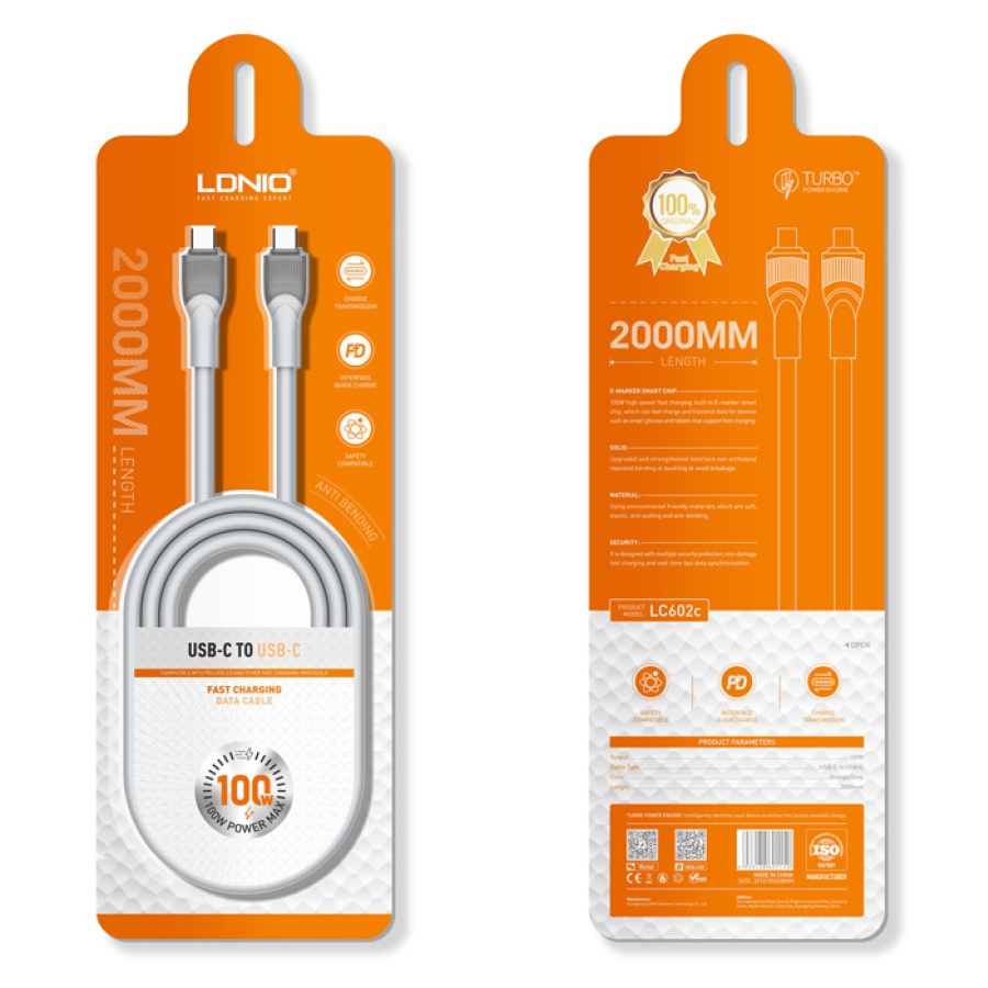 LDNIO καλώδιο USB-C σε USB-C LC602C, 100W PD, 2m, γκρι - Image 5