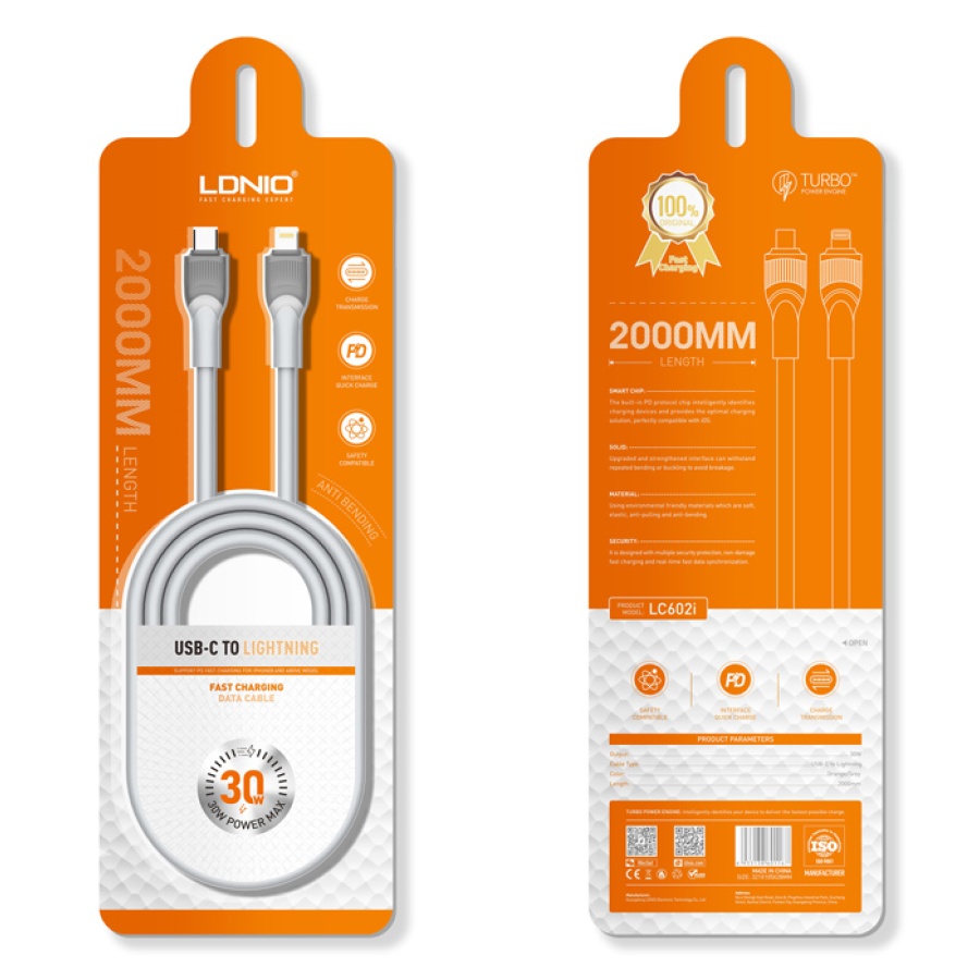 LDNIO καλώδιο Lightning σε USB-C LC602I, 30W PD, 2m, γκρι - Image 4