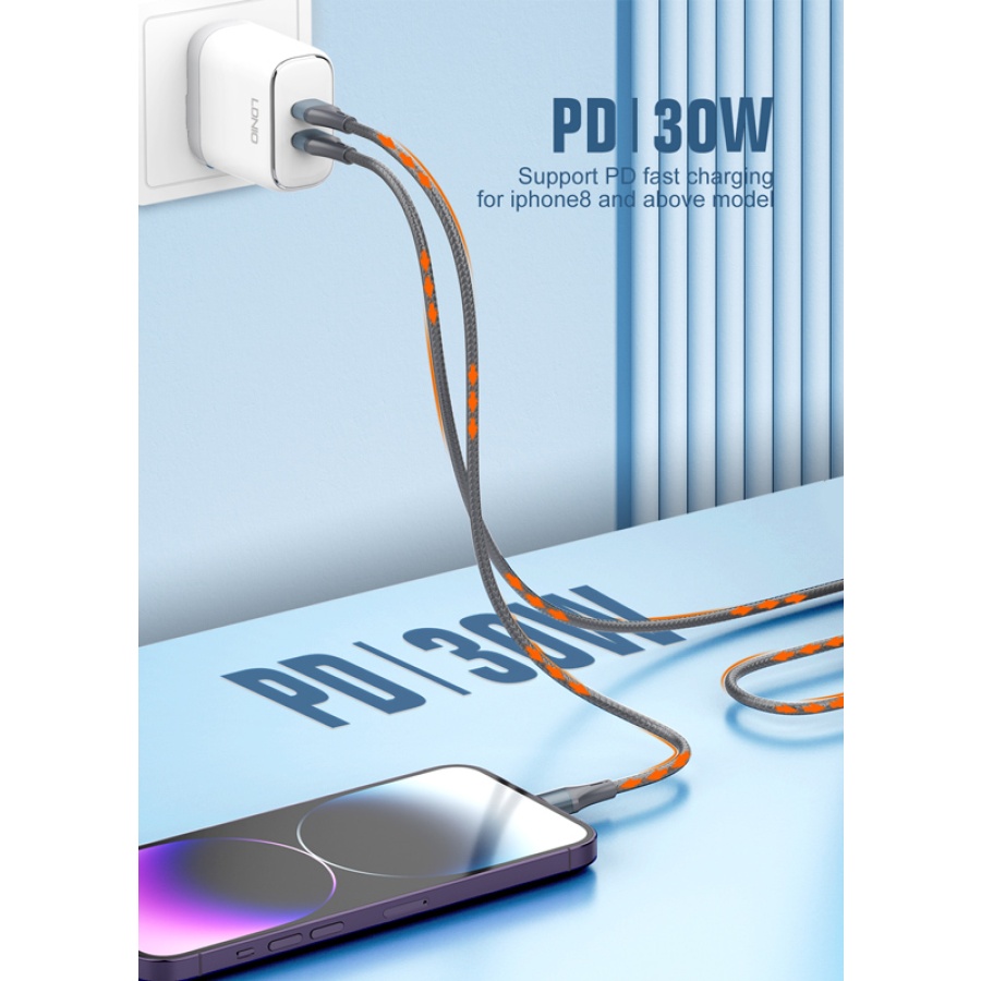 LDNIO καλώδιο Lightning σε USB-C LC631I, 30W PD, 1m, γκρι - Image 2