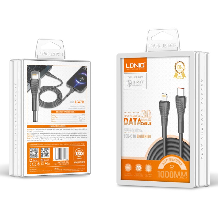 LDNIO καλώδιο Lightning σε USB-C LC671I, 30W PD, 1m, γκρι - Image 5
