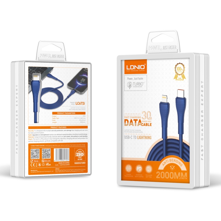 LDNIO καλώδιο Lightning σε USB-C LC672I, 30W PD, 2m, μπλε - Image 5