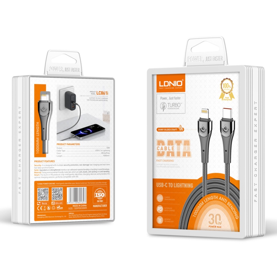 LDNIO καλώδιο Lightning σε USB-C LC861I, 30W PD, 1m, γκρι - Image 5