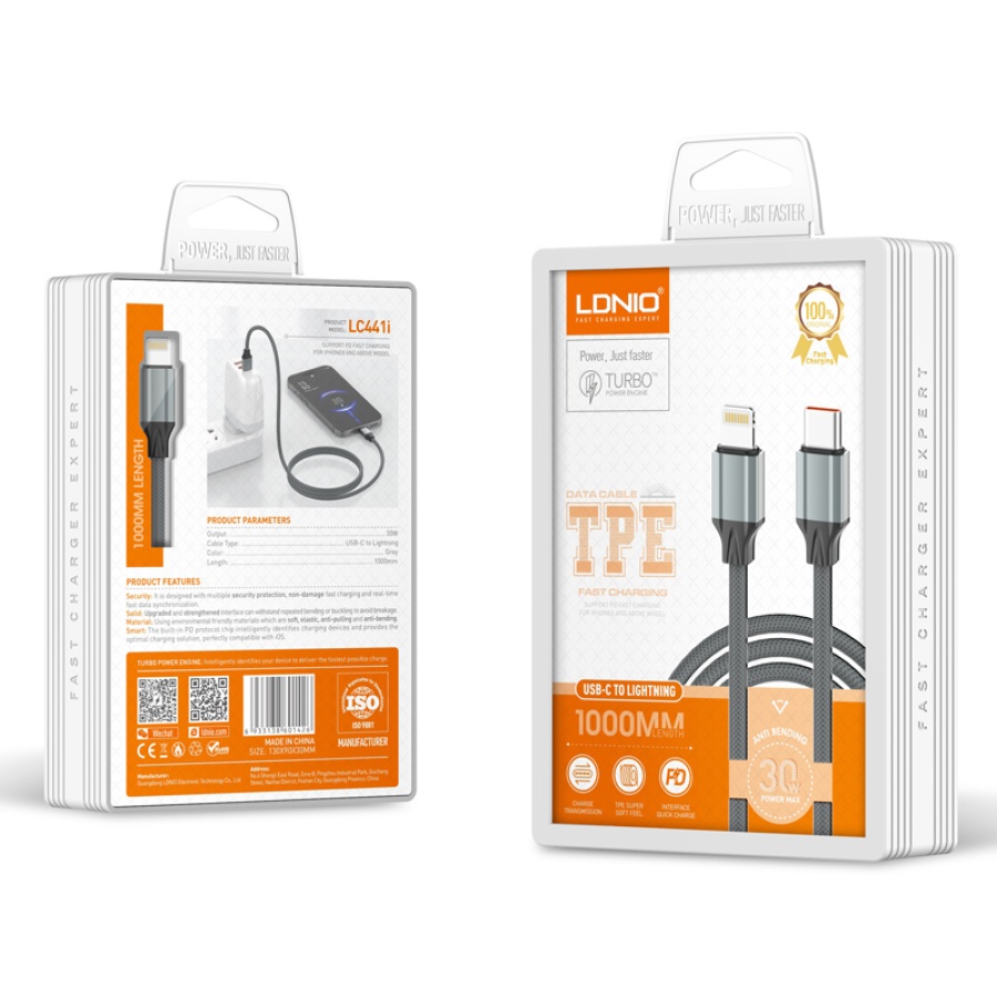 LDNIO καλώδιο Lightning σε USB-C LC441I, 30W PD, 1m, γκρι - Image 5