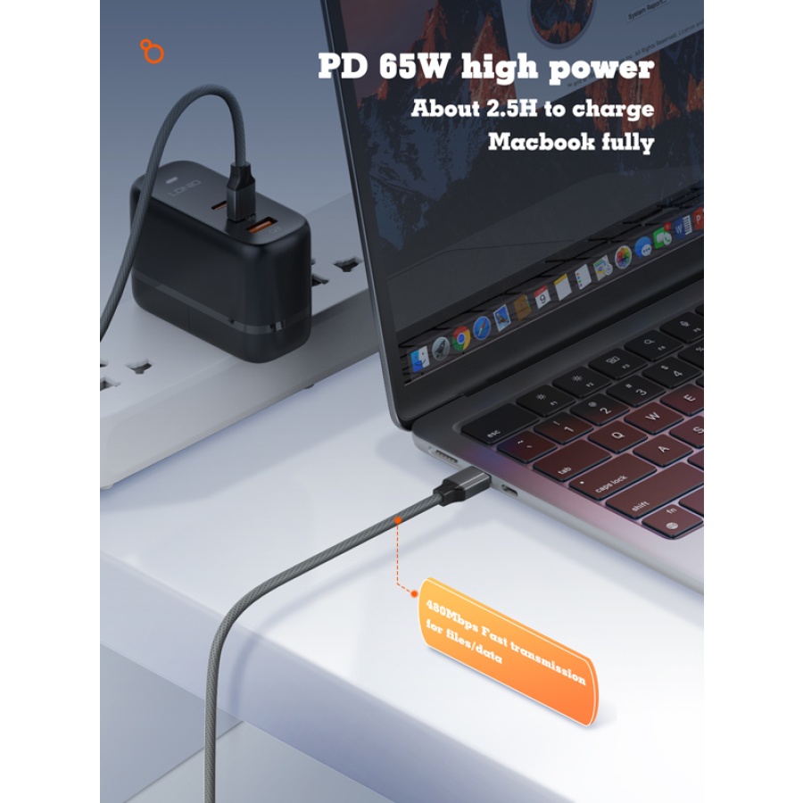 LDNIO καλώδιο USB-C σε USB-C LC442C, 65W PD, 2m, γκρι - Image 2