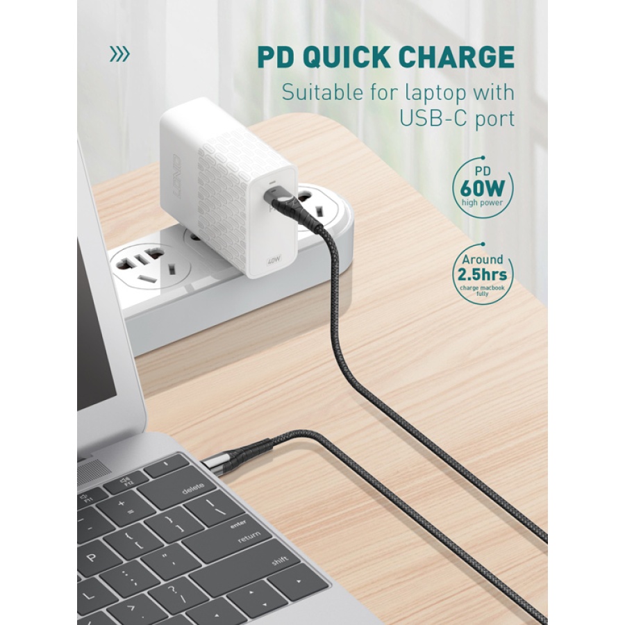 LDNIO καλώδιο USB-C σε USB-C LC102, 65W PD, 2m, γκρι - Image 2