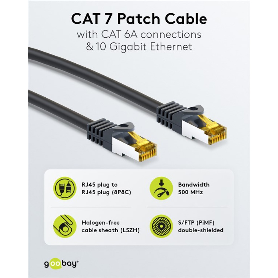 GOOBAY καλώδιο δικτύου 91581, CAT 7 S/FTP, copper, 500MHz, 0.50m, μαύρο - Image 2