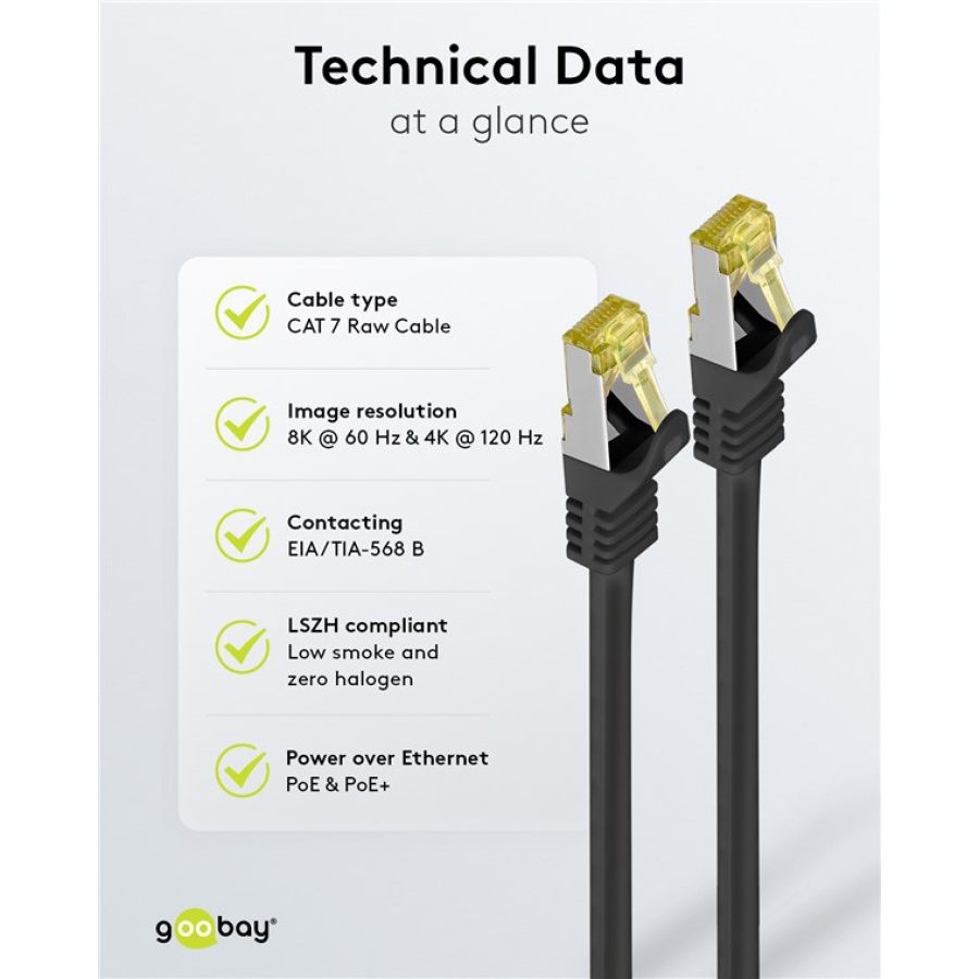 GOOBAY καλώδιο δικτύου 91581, CAT 7 S/FTP, copper, 500MHz, 0.50m, μαύρο - Image 6