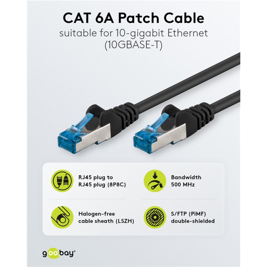 GOOBAY καλώδιο δικτύου 93664, CAT 6A S/FTP, 500MHz, Copper, 0.5m, μαύρο - Image 2