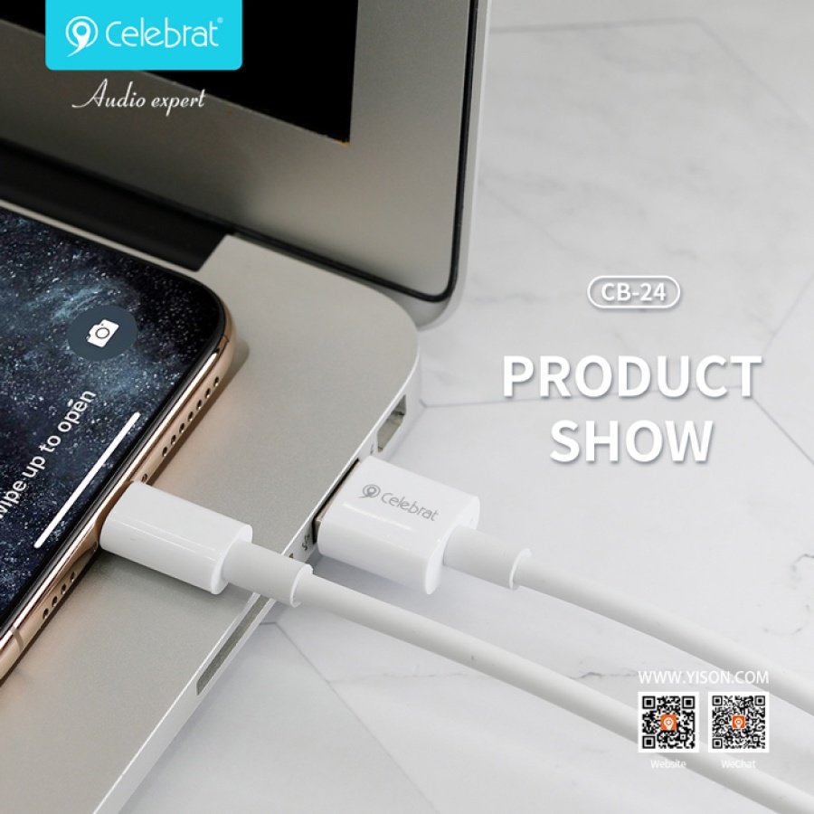 CELEBRAT καλώδιο USB-C σε USB CB-24C, 3A, 1.2m, λευκό - Image 2
