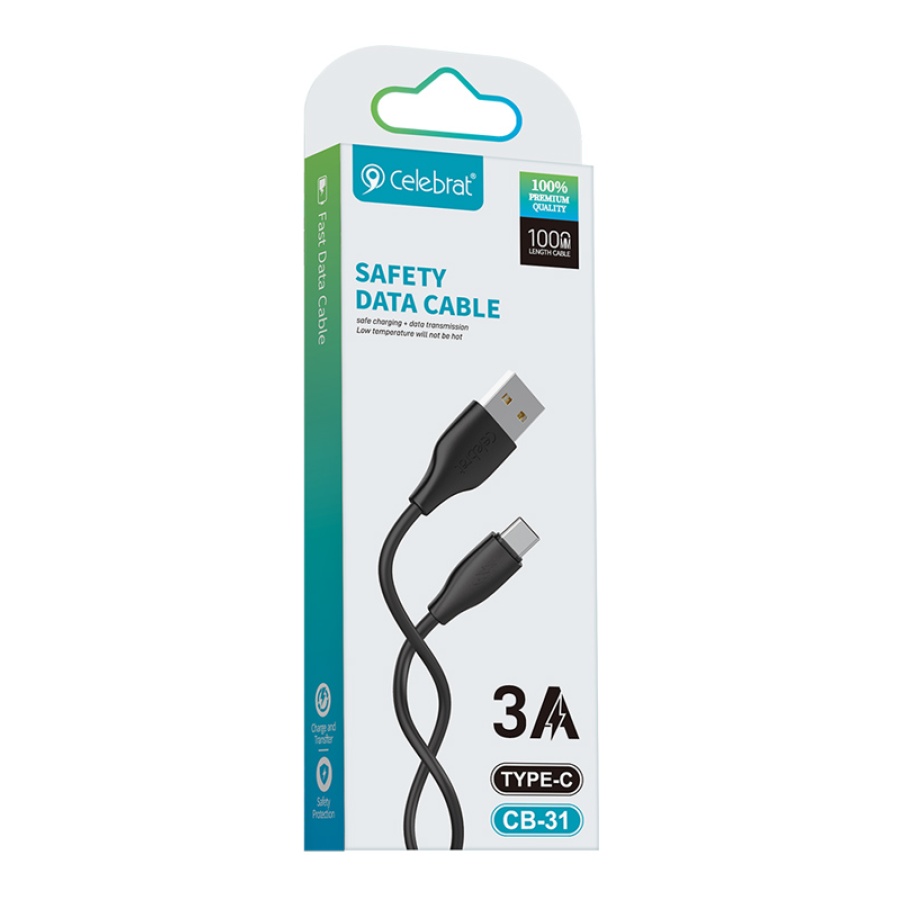 CELEBRAT καλώδιο USB-C σε USB CB-31A, 3A, 480Mbps, 1m, μαύρο - Image 4