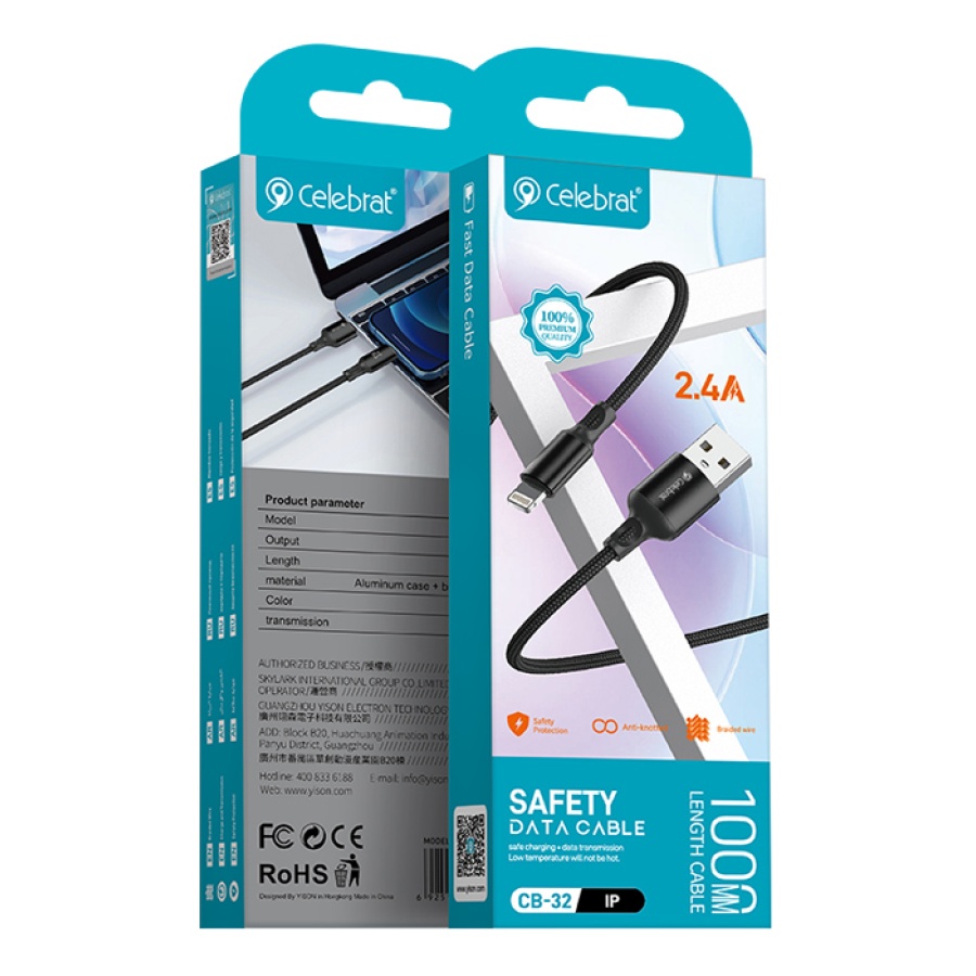 CELEBRAT καλώδιο Lightning σε USB CB-32, 2.4A, 1m, μαύρο - Image 3