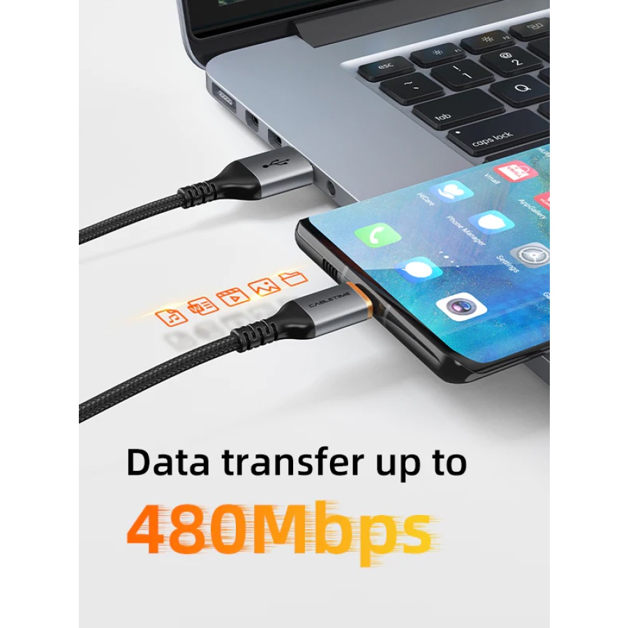 CABLETIME καλώδιο USB σε USB-C CT-AMCM3A, 3A, 1m, μαύρο - Image 3