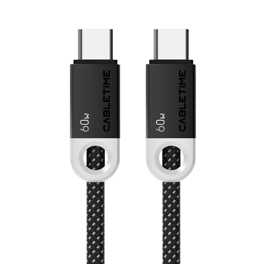CABLETIME καλώδιο USB-C CT-CM60-PBW, 60W PD, 480Mbps, 0.25m, μαύρο