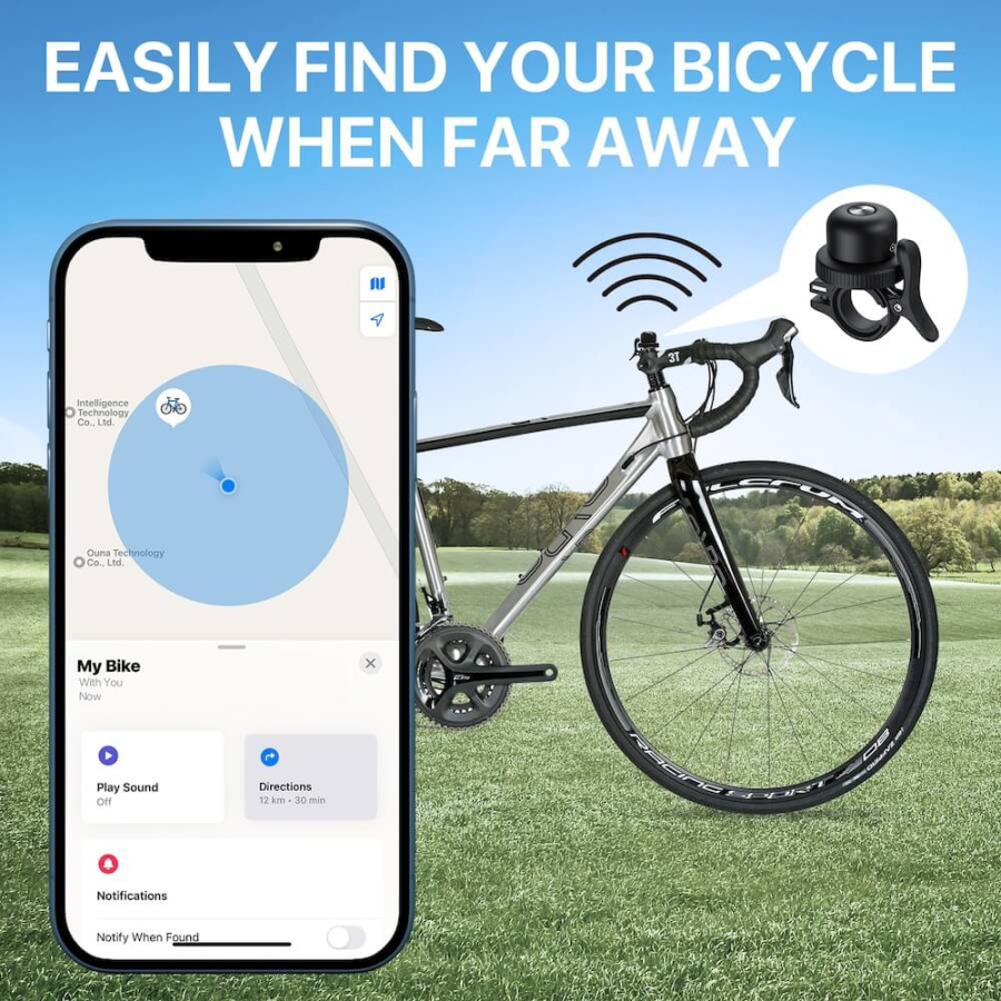 MILI κουδούνι ποδηλάτου με smart tag MiTag Duo, iOS & Android, Bluetooth tracker, μαύρο/λευκό - Image 2
