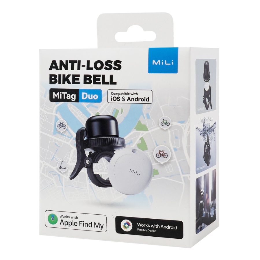 MILI κουδούνι ποδηλάτου με smart tag MiTag Duo, iOS & Android, Bluetooth tracker, μαύρο/λευκό - Image 6