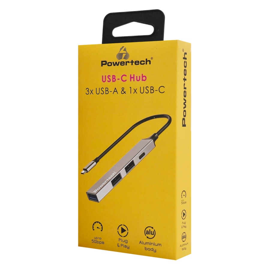 POWERTECH USB hub PT-1412, 4x θυρών, USB 3.2, 5Gbps, USB-C σύνδεση, γκρι - Image 2