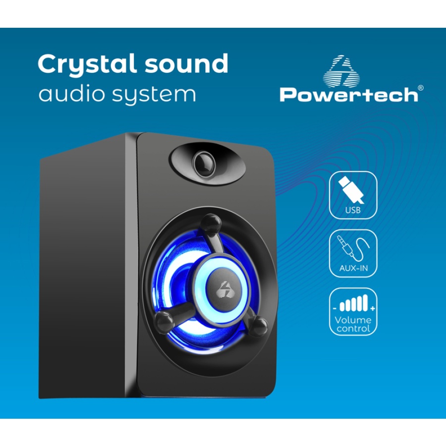 POWERTECH ηχεία Crystal sound PT-842, 2x 3W, 3.5mm, μαύρα - Image 2