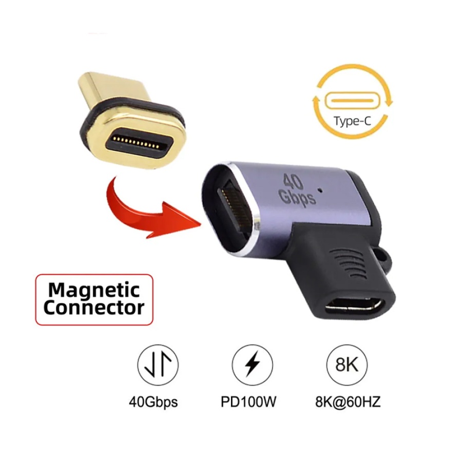 POWERTECH αντάπτορας USB-C PTH-107, μαγνητικός, 100W, 40Gbps, γκρι - Image 3