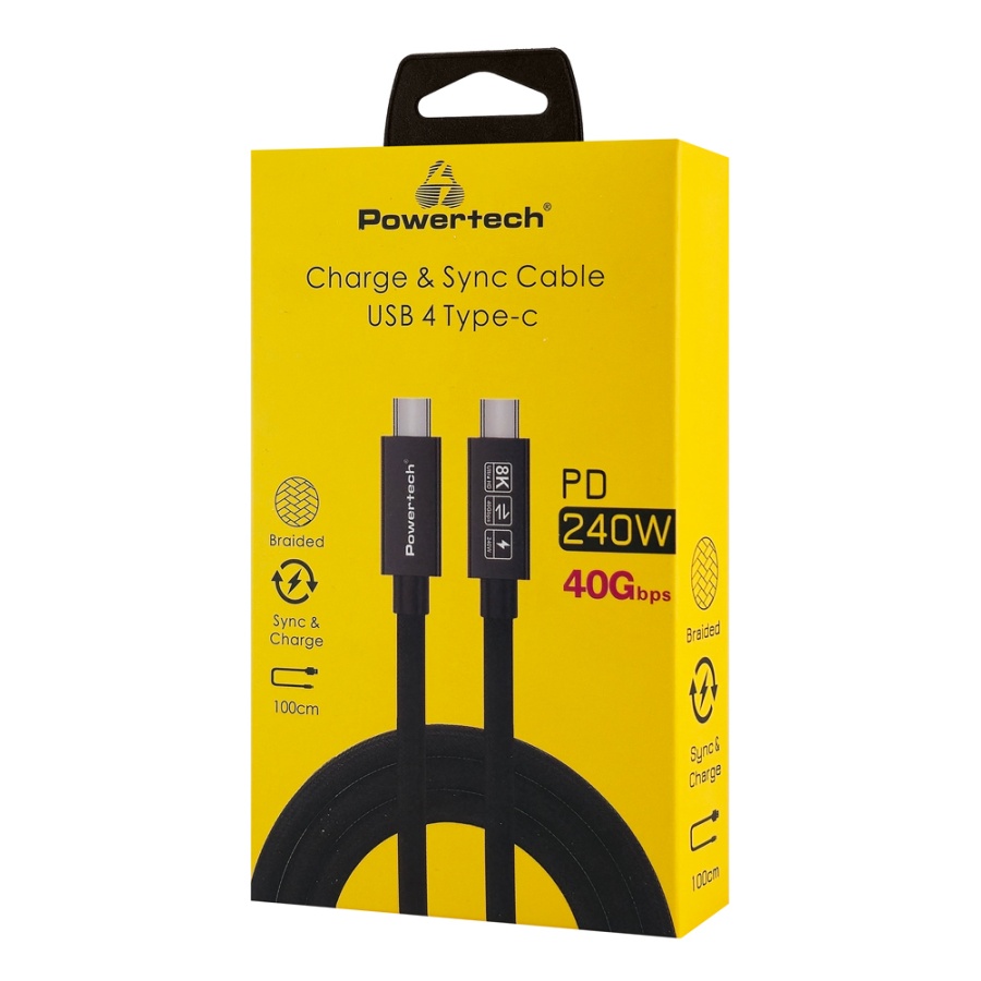 POWERTECH καλώδιο USB-C PTR-0165, USB4, 240W, 40Gbps, 8K/60Hz, 1m, μαύρο - Image 2