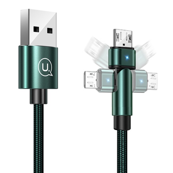 USAMS καλώδιο Micro USB σε USB SJ478, περιστρεφόμενο, 2A, 1m, πράσινο
