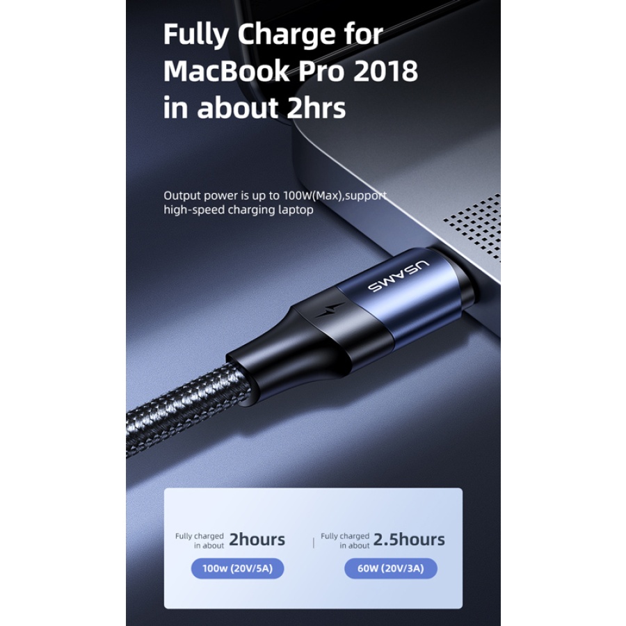 USAMS καλώδιο USB-C US-SJ526, 100W/5A, PD, 3m, μαύρο - Image 2