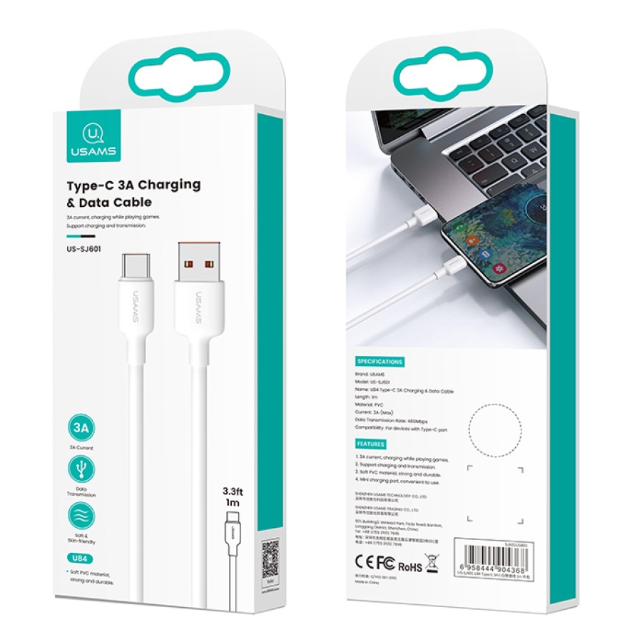 USAMS καλώδιο USB-C σε USB US-SJ601, 3A, 1m, λευκό - Image 4