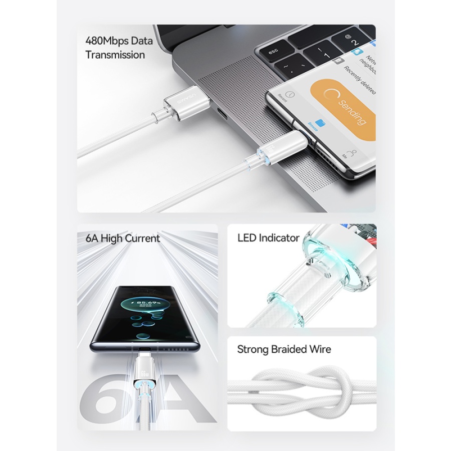 USAMS καλώδιο USB-C σε USB US-SJ658, 66W, 480Mbps, 1.2m, μαύρο - Image 2