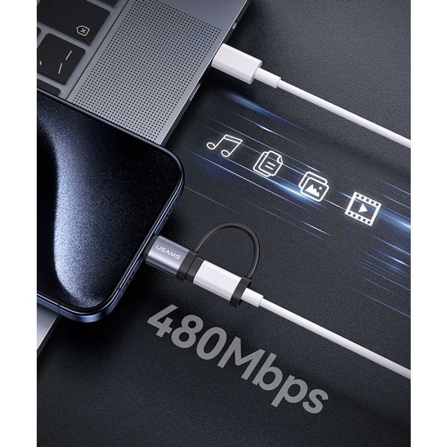 USAMS αντάπτορας USB-C σε Lightning US-SJ677, 30W, 480Mbps, γκρι - Image 3