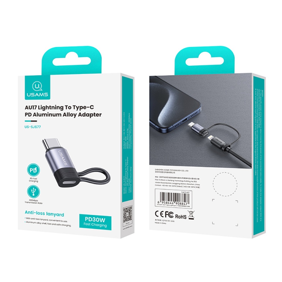 USAMS αντάπτορας USB-C σε Lightning US-SJ677, 30W, 480Mbps, γκρι - Image 5