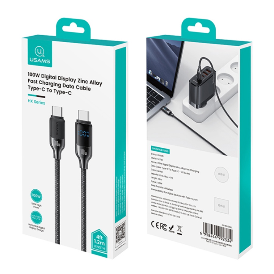 USAMS καλώδιο USB-C SJ742, 100W, 480Mbps, 1.2m, μαύρο - Image 5