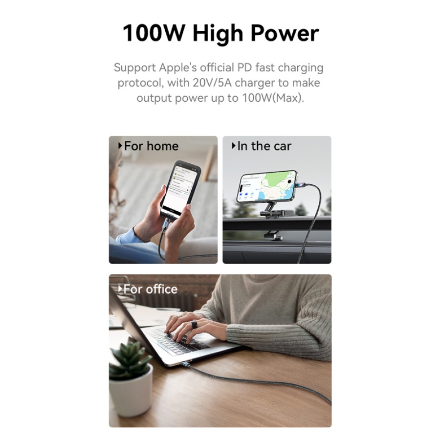 USAMS καλώδιο USB-C SJ750, 100W, 480Mbps, 1.2m, μαύρο - Image 3