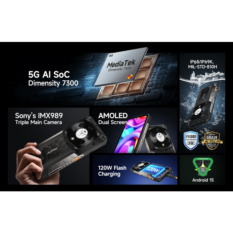 ULEFONE smartphone Armor 28 Pro, 6.67" & 1.04, 16/512GB, 5G, 10600mAh, IP68/IP69K/MIL-STD-810H, μαύρο - Image 8