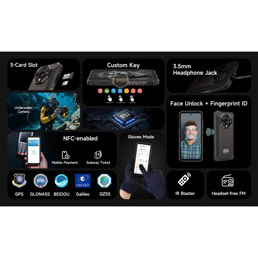 ULEFONE smartphone Armor X16, 6.56", 6/128GB, 10360mAh, IP68/IP69K/MIL-STD-810H, μαύρο - Image 6