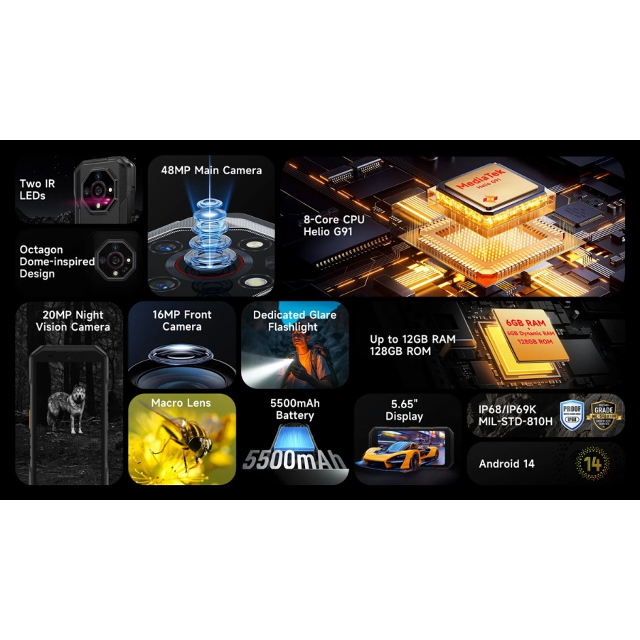 ULEFONE smartphone Armor X32, 5.65", 6/128GB, 5500mAh, IP68/IP69K, μαύρο - Image 9