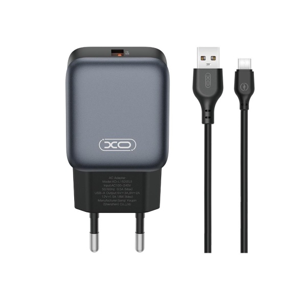 XO L152 ΦΟΡΤΙΣΤΗΣ 18W, ΜΕ ΚΑΛΩΔΙΟ TYPE-C, ΜΑΥΡΟΣ