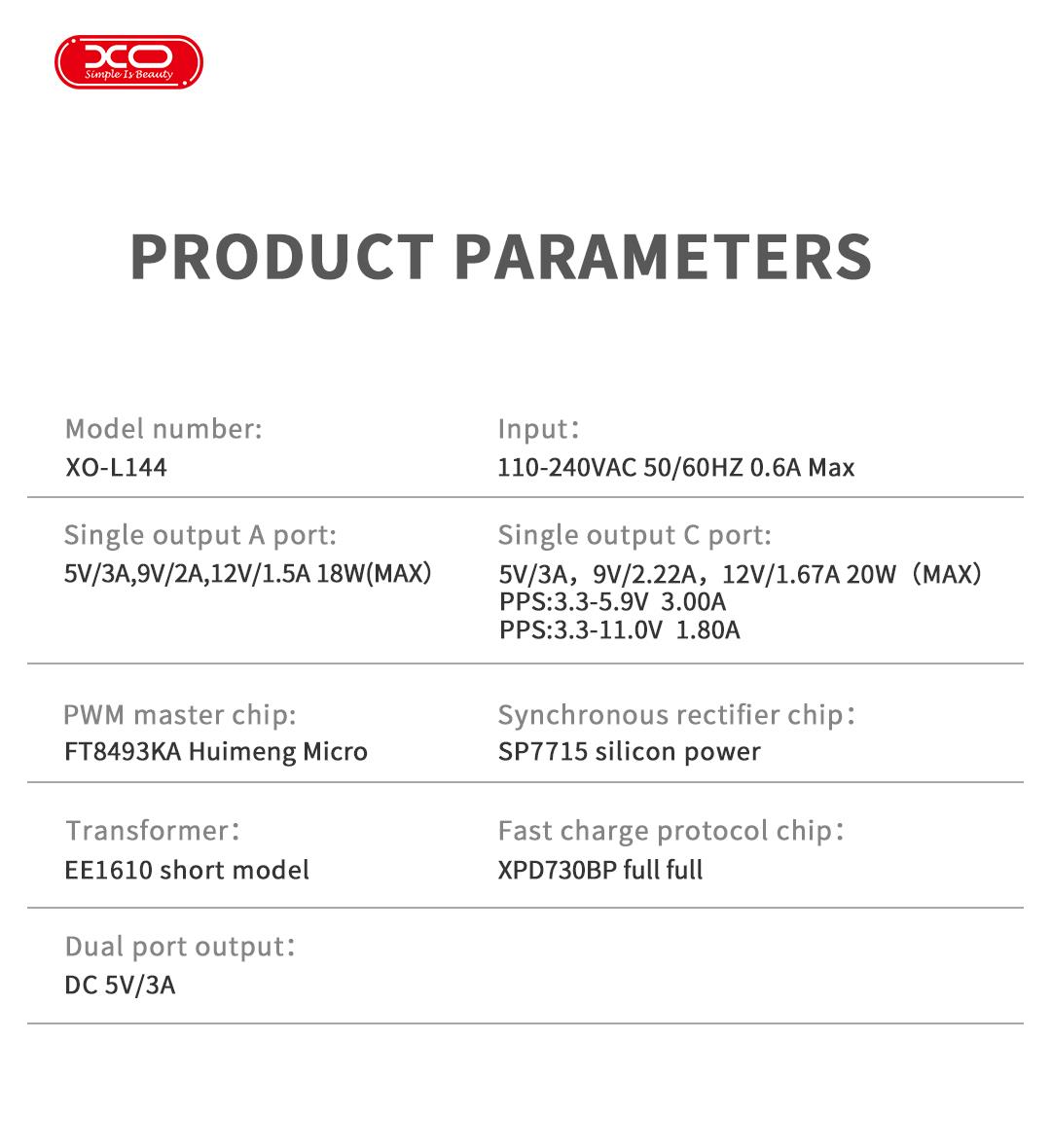 XO L144 ΦΟΡΤΙΣΤΗΣ 20W, 2 ΘΥΡΕΣ, ΜΕ ΚΑΛΩΔΙΟ LIGHTNING, ΛΕΥΚΟΣ - Image 2