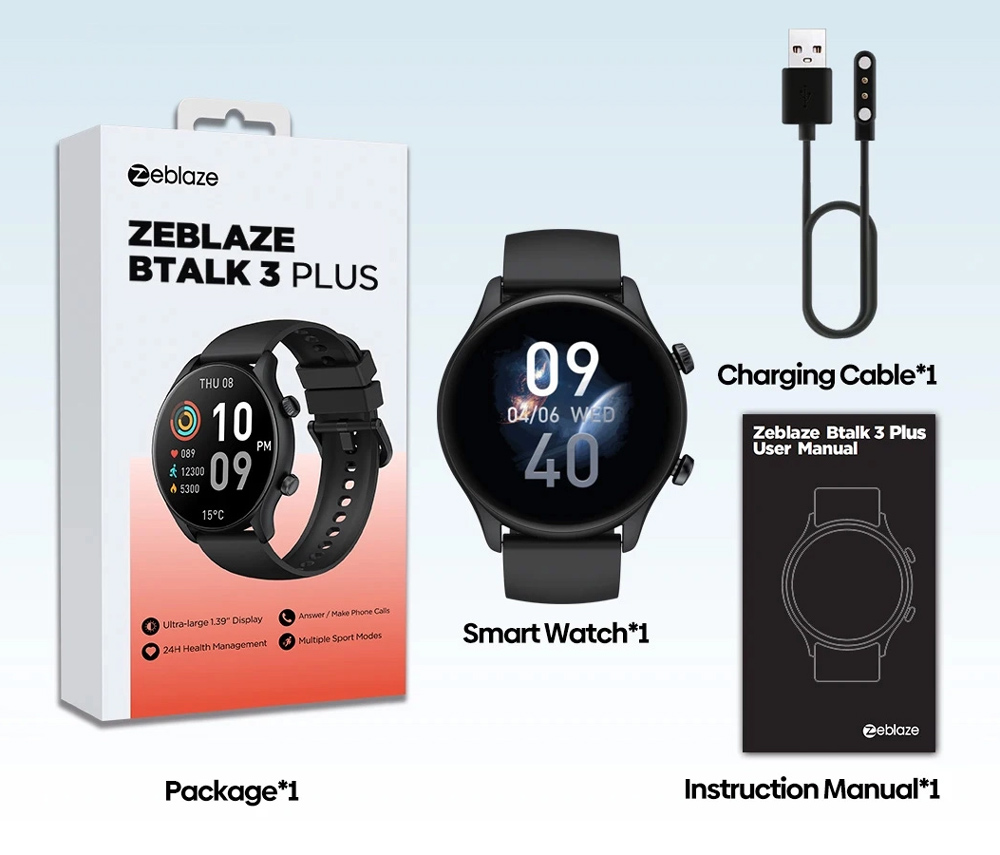 ZEBLAZE smartwatch Btalk 3 Plus, heart rate, 1.39" IPS, μαύρο - Image 6